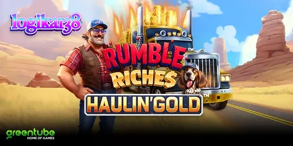 Tampilan visual permainan slot Rumble Riches Haulin Gold dengan tema petualangan truk